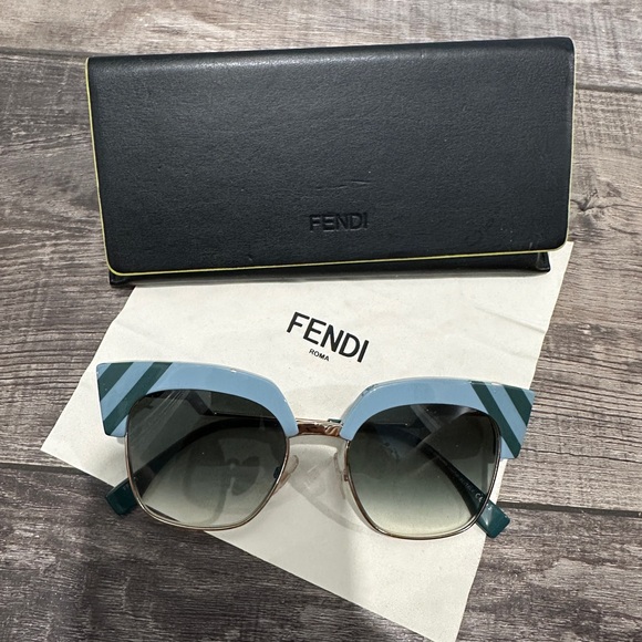 Fendi Accessories - Fendi Blue and Green Striped Sunglasses